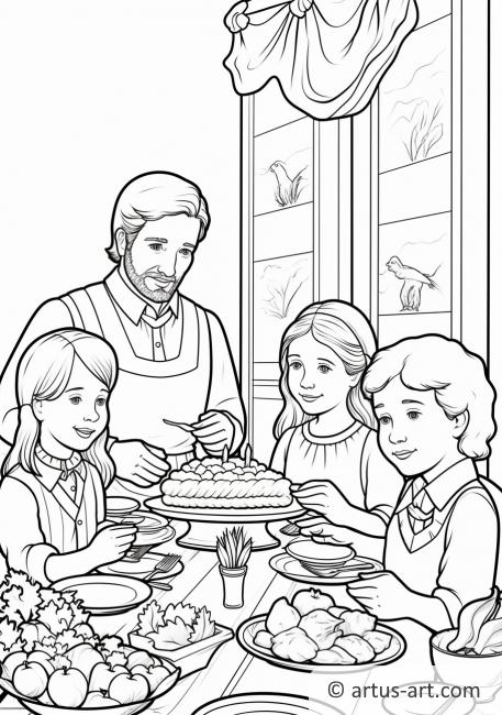 Ausmalbild: Festliches Mahl der Pilgerfamilie